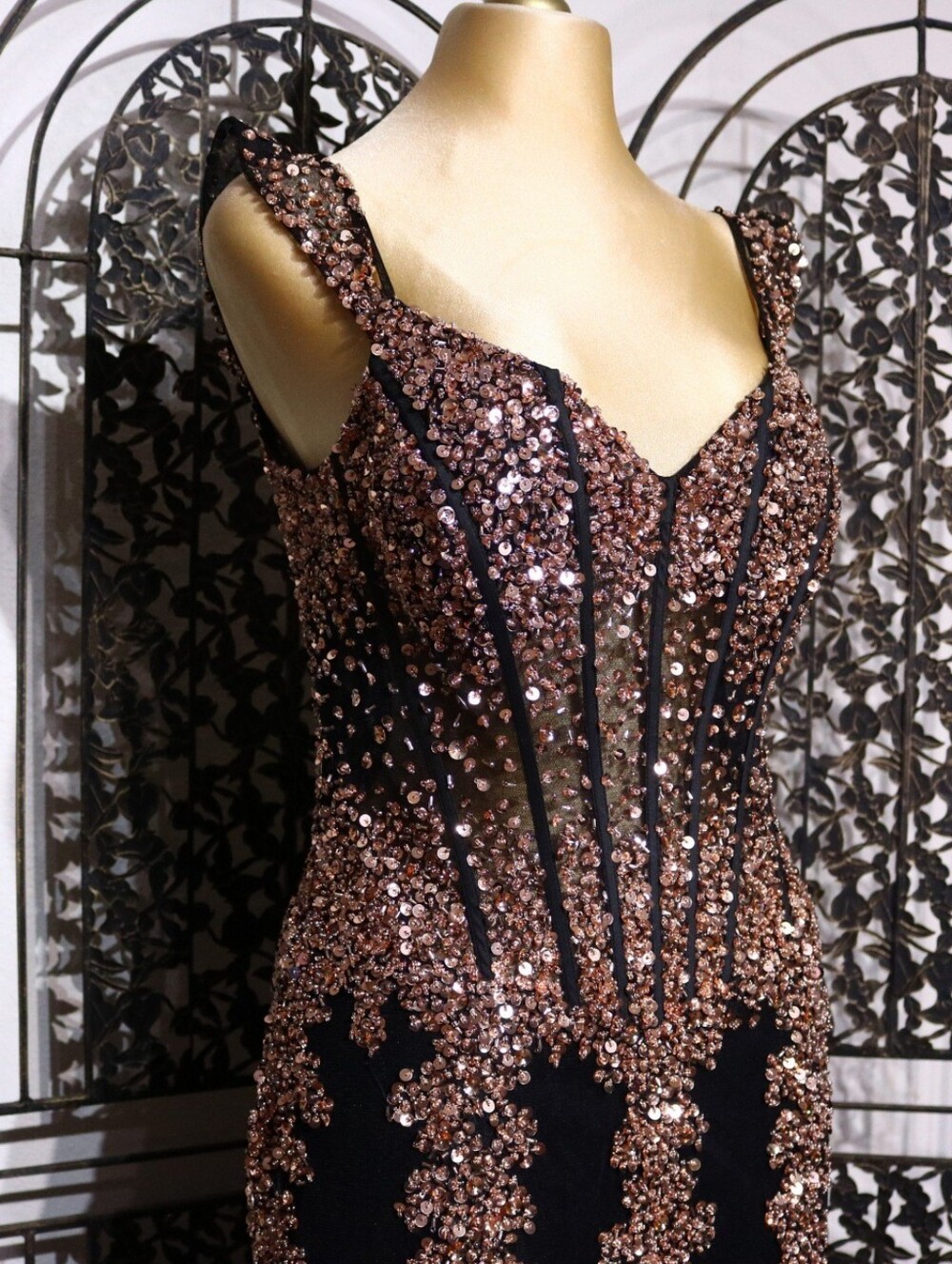 NWT Jovani 51115 Black Rose Gold Sequin Mermaid Gown Size 10 - Picture 4 of 13